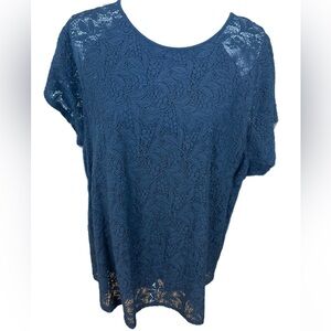 Womens Chaps 2X Black Lace Short Sleeve Pullover Lined